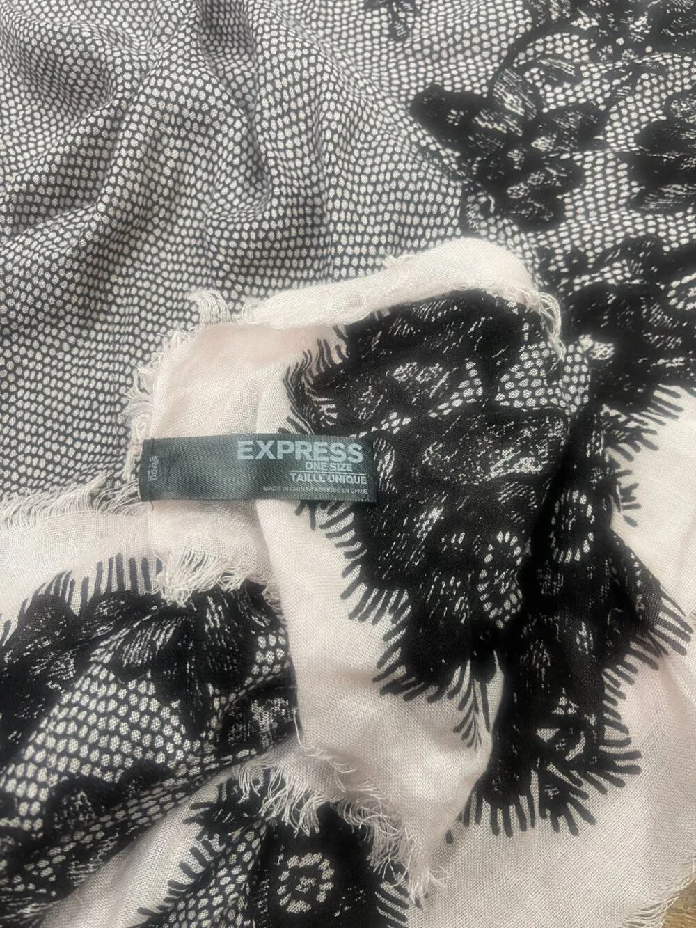 Express Oversized Black Cream Floral Lace Print Square Scarf Wrap